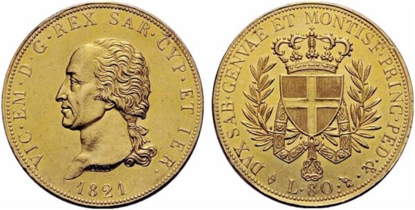 REGNO DI SARDEGNA - Vittorio Emanuele I, 1802-1821. - 80 Lire 1821 Torino