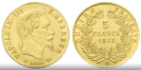 FRANCIA - Napoleone III Imperatore, 1852-1870. - 5 Franchi 1863