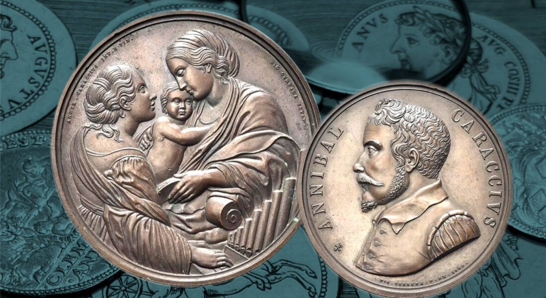 SANTA CECILIA “allo specchio” su una medaglia per ANNIBALE CARRACCI